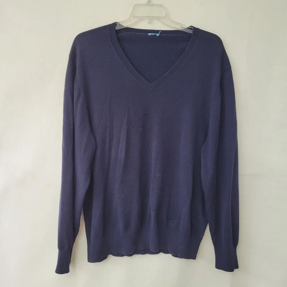 J McLaughlin Mens Navy Blue V Neck Long Sleeve‎ Sweater XL Cotton Blend Casual